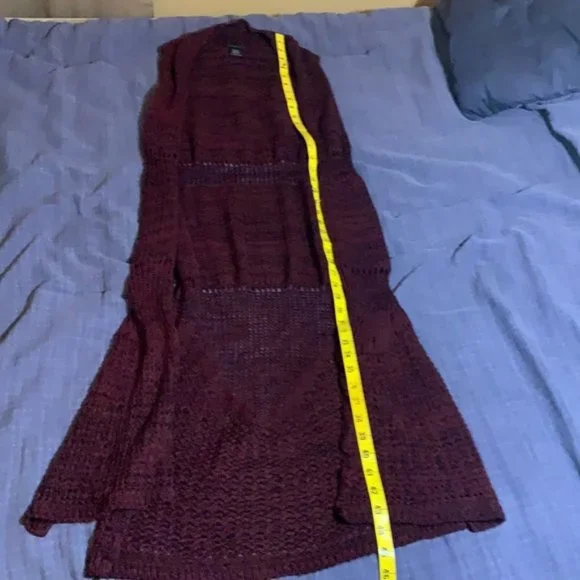 RUE21 Medium Long Open Front Cardigan Vest Burgundy & Black - Picture 7 of 13